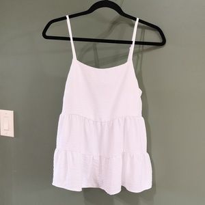 Streetwear Society White Tiered Spaghetti Strap Tank Top Shirred Back Sz L